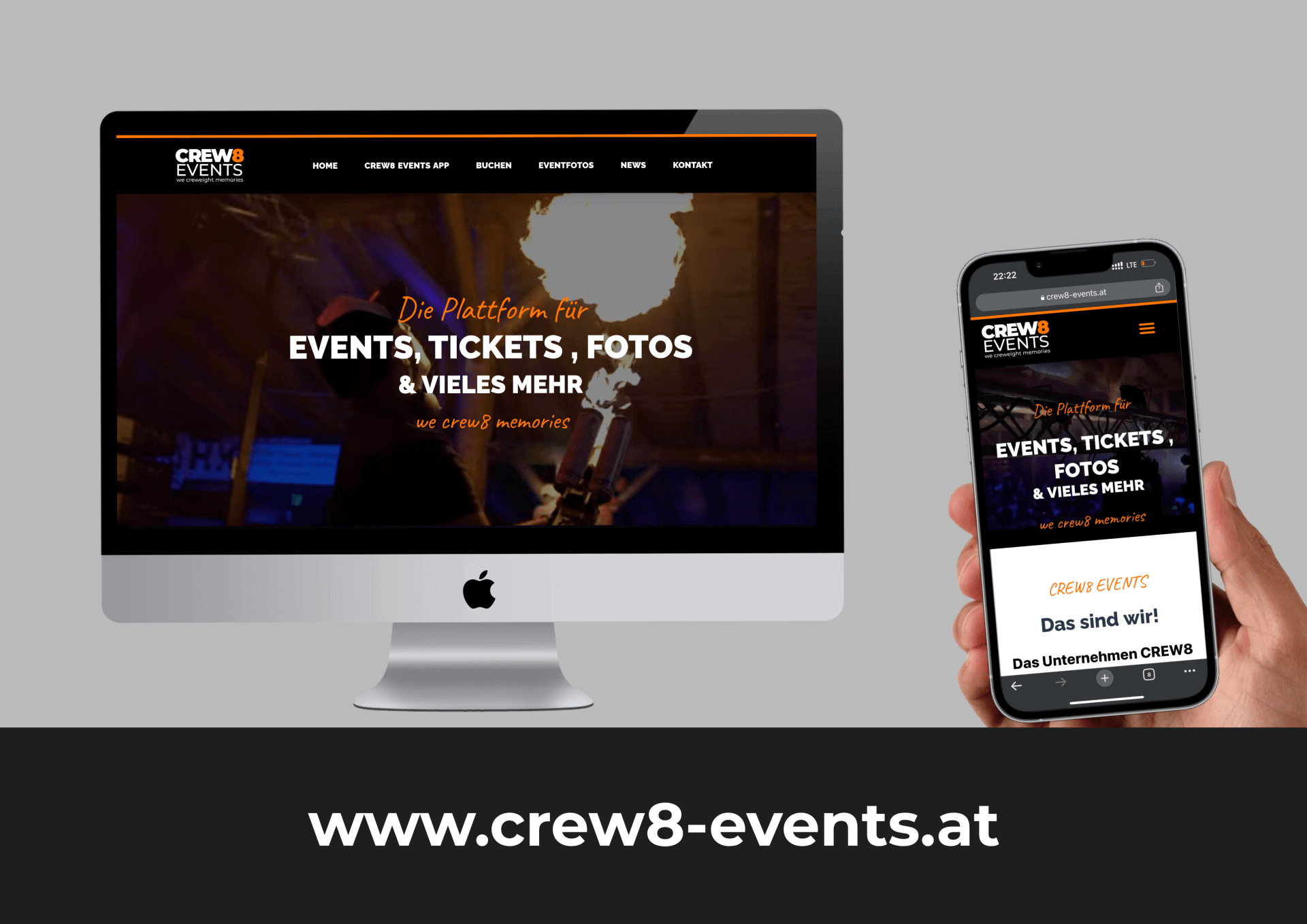 Design & Umsetzung der Webseite CREW8 EVENTS