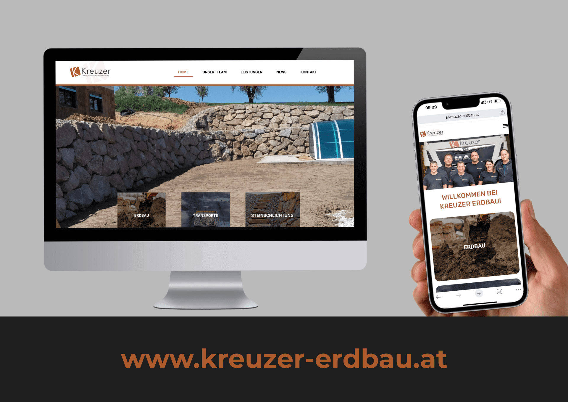 Design & Umsetzung Webseite Kreuzer Erdbau – Auftraggeber mwwm.at aus Zeilern